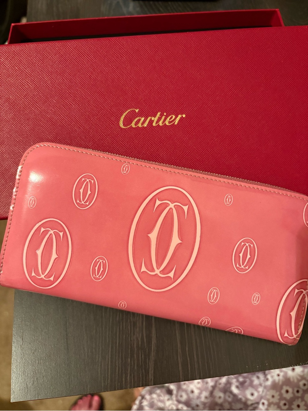 Limited Edition Rare Cartier Pink Logo Zip-Around Wallet